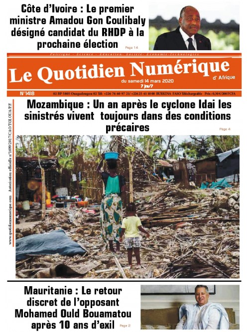 QUOTIDIEN NUMERIQUE D AFRIQUE
 14/03/2020