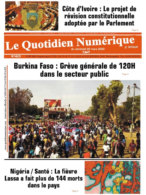 QUOTIDIEN NUMERIQUE D AFRIQUE
 20/03/2020